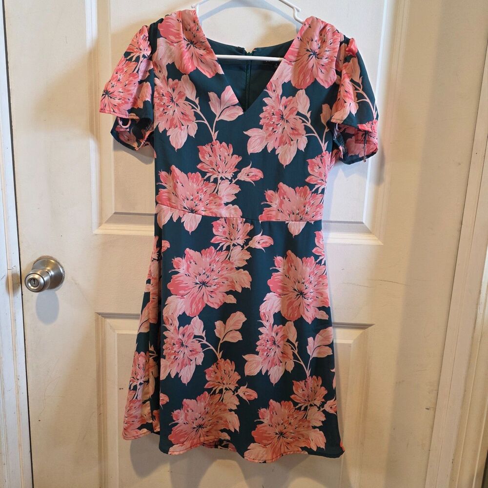J.Crew Mercantile Floral Dress Women's Size 2 Pink Green V-Neck Dress